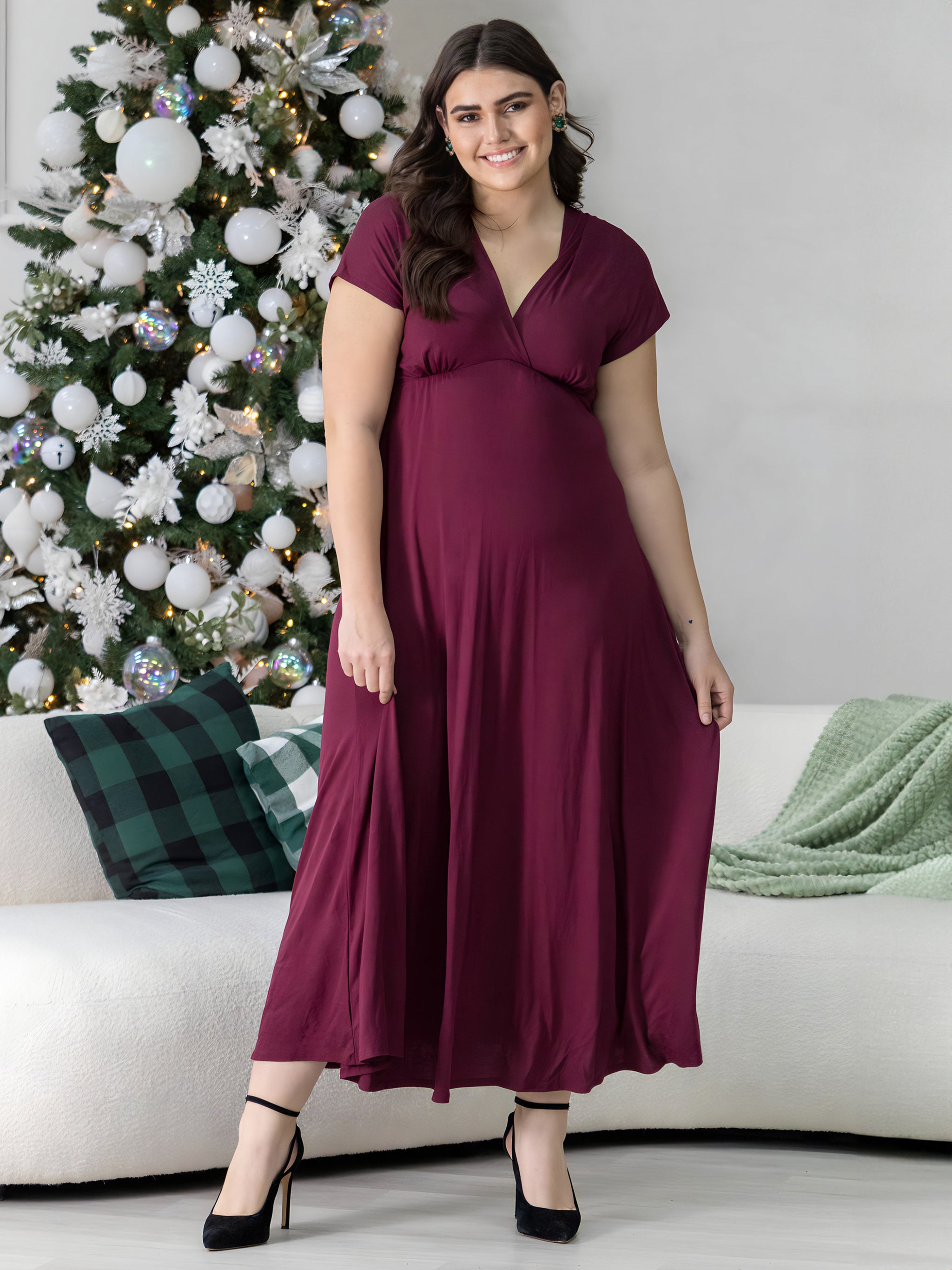 Empire Waist V Neck Plus Size Maxi Dress 24seven Comfort Apparel