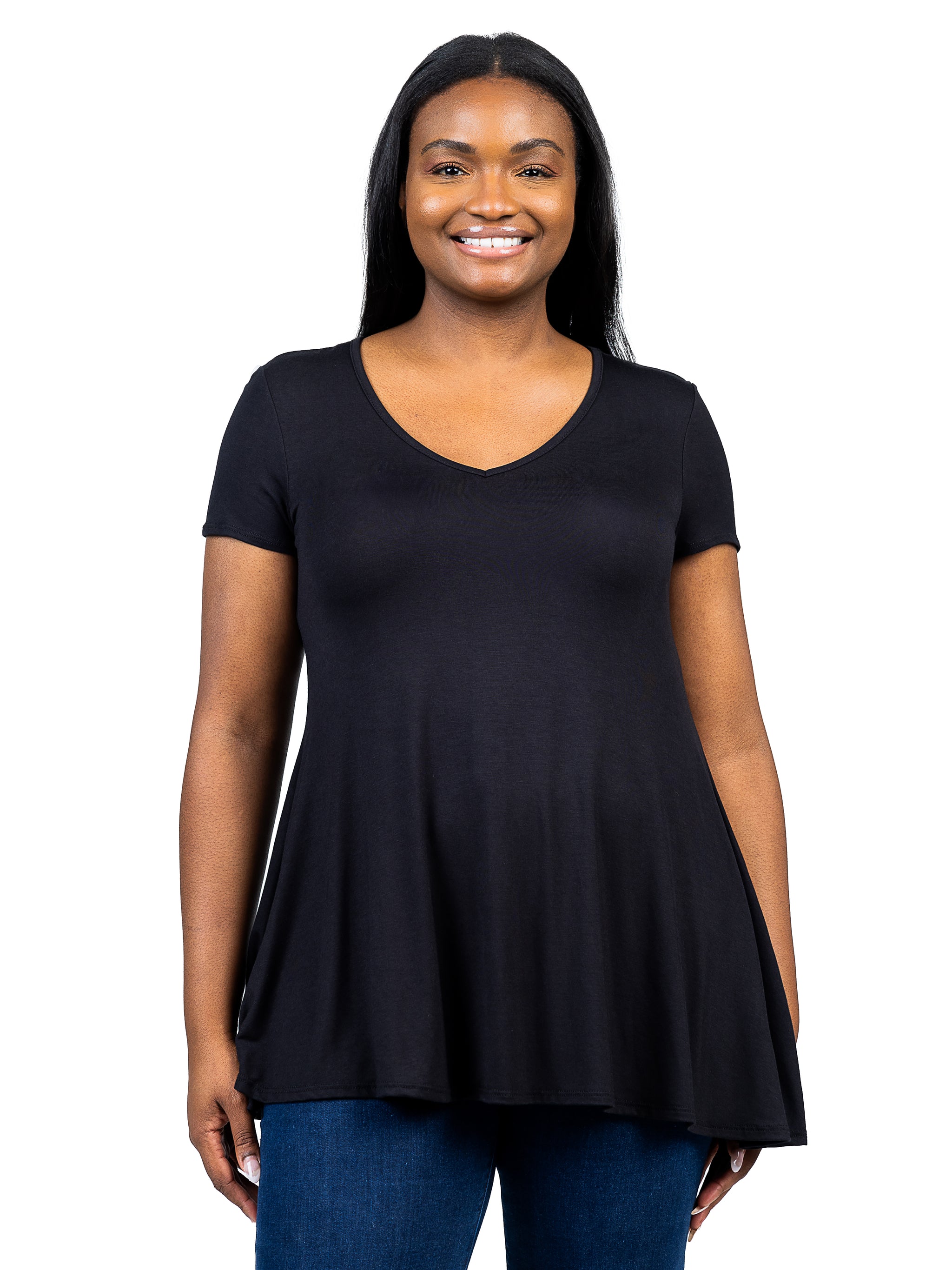 Black v neck tunic top online