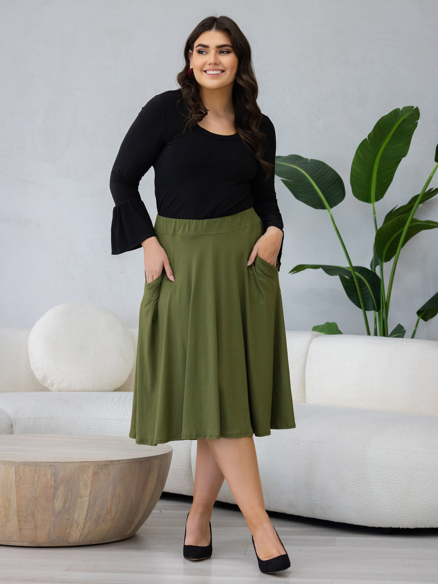 Classic Plus Size Knee Length Black Skirt With Pockets – 24seven ...