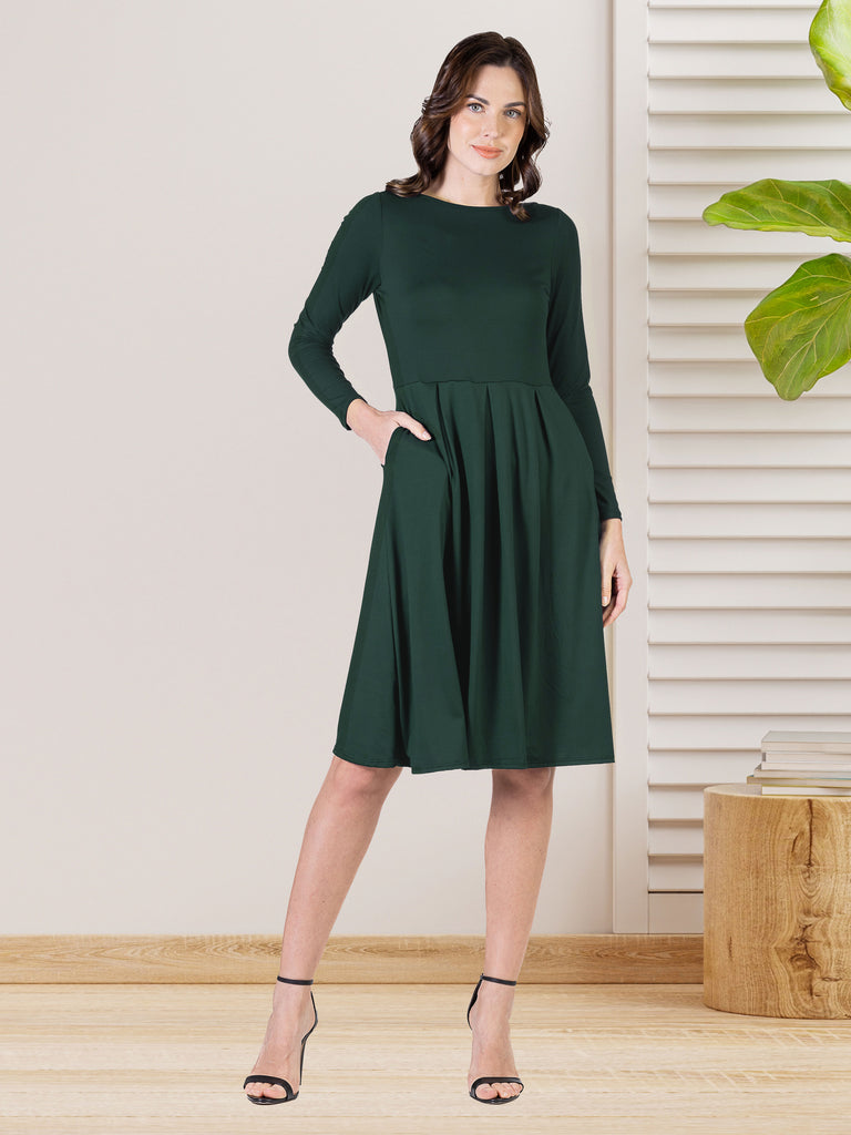 24Seven Comfort Apparel Simple Long Sleeve Knee Length Flared Plus Size  Dress - ShopStyle