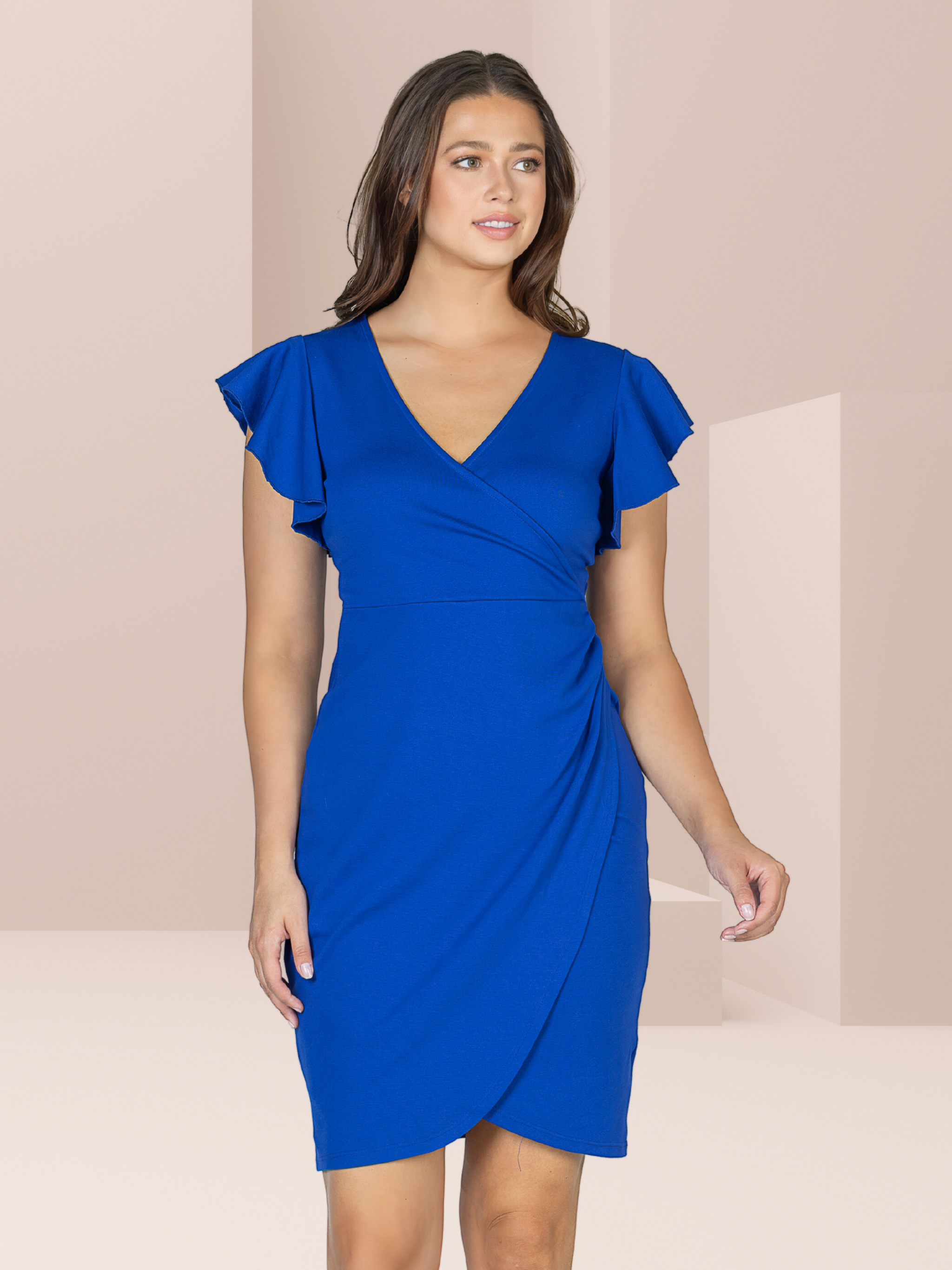 V neck ruffle sleeve dress discount