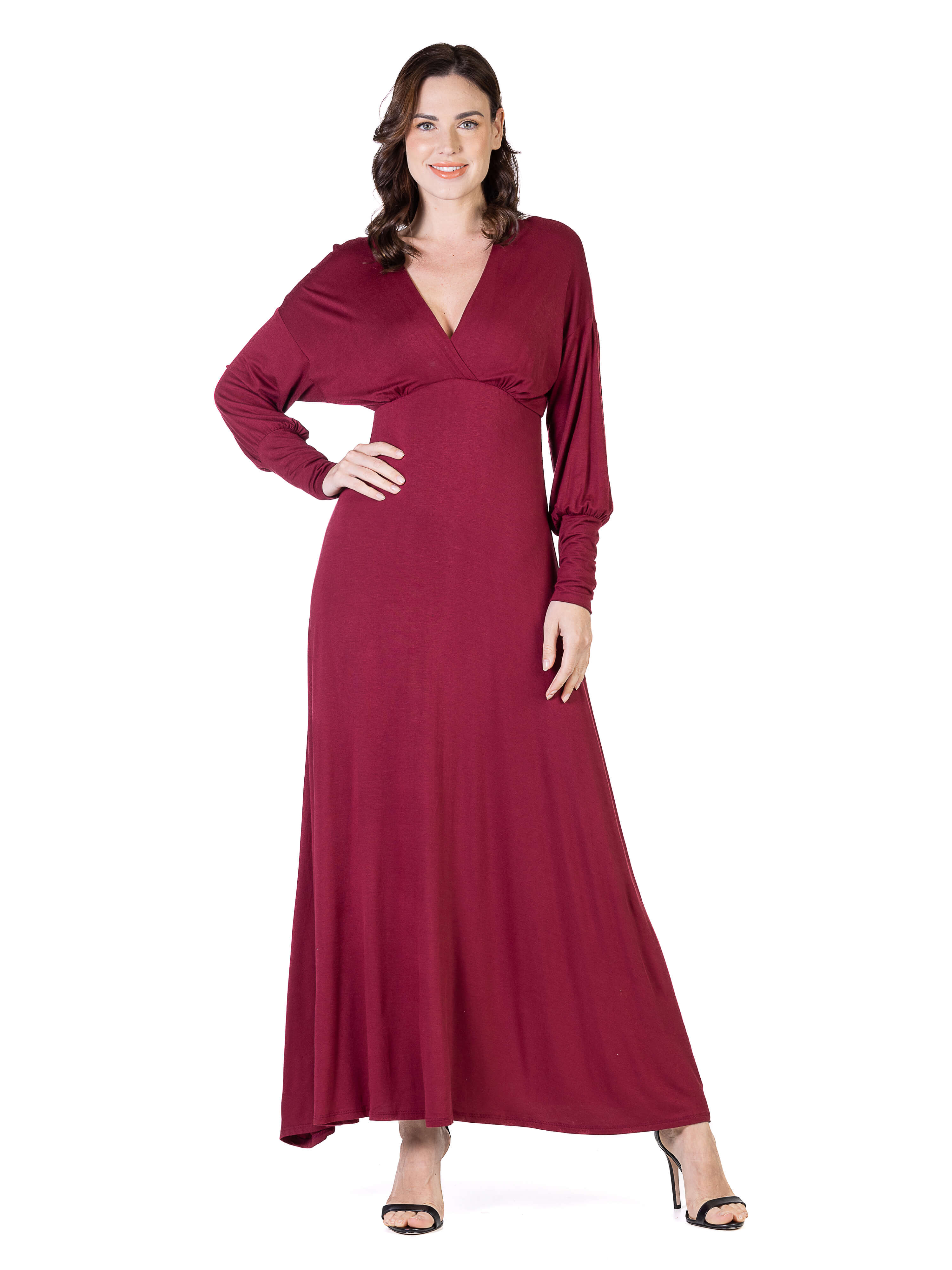 24seven Comfort Apparel Women's Long Sleeve Side Slit Fitted Maxi Dress -  ShopStyle