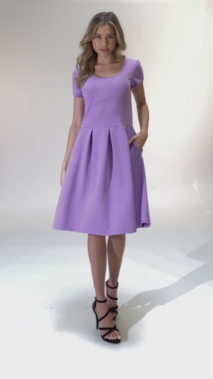 24seven Comfort Apparel Women's V-neck Ruffle Sleeve Knee Length Dress