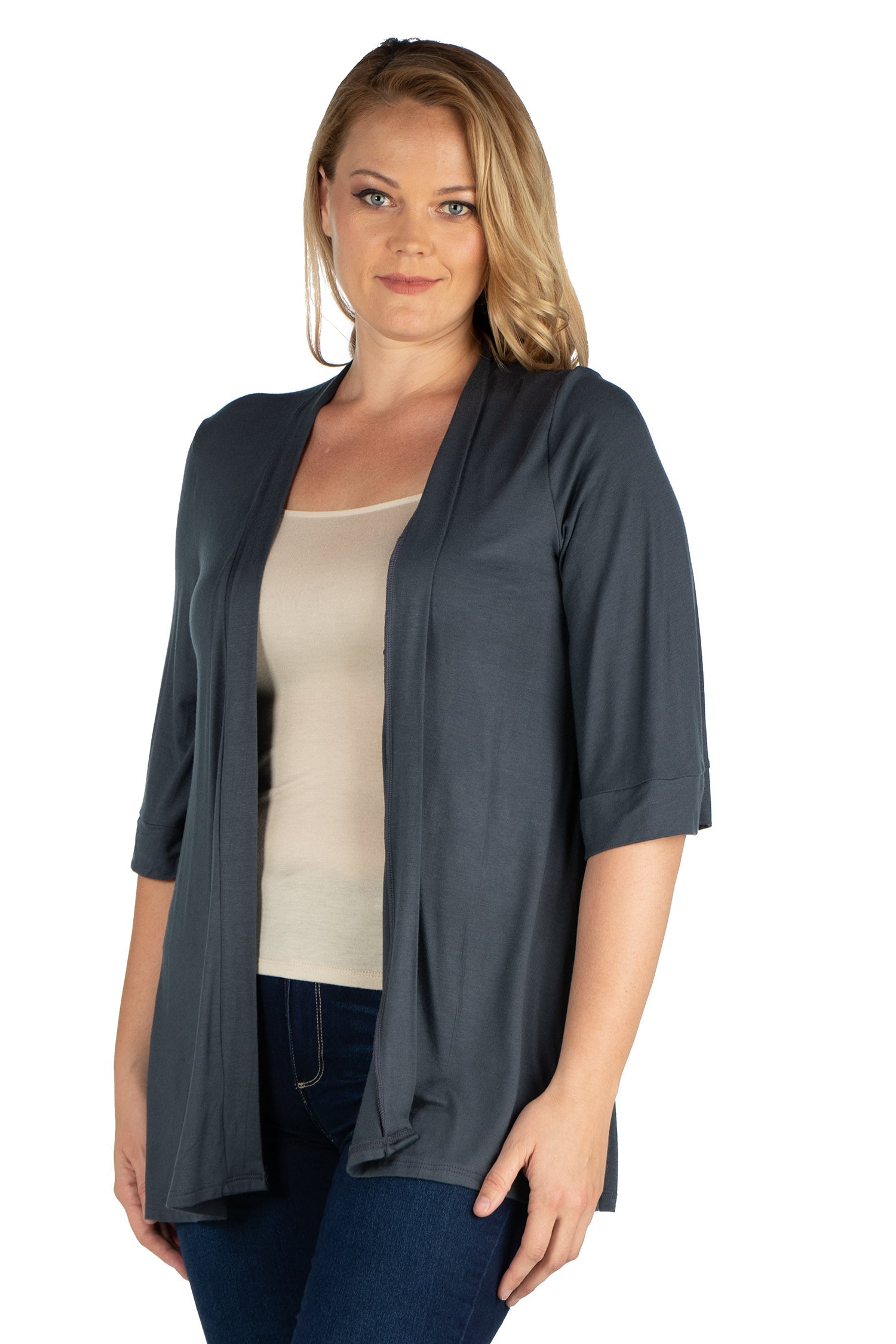 Elbow Length Sleeve Open Front Plus Size Cardigan 24seven Comfort Apparel