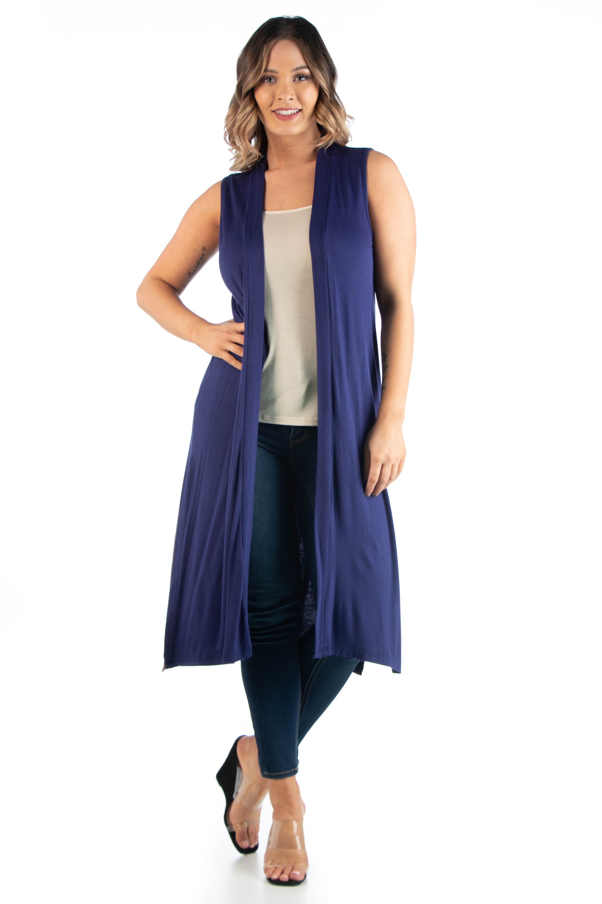 Long Sleeveless Plus Size Cardigan Vest 24seven Comfort Apparel