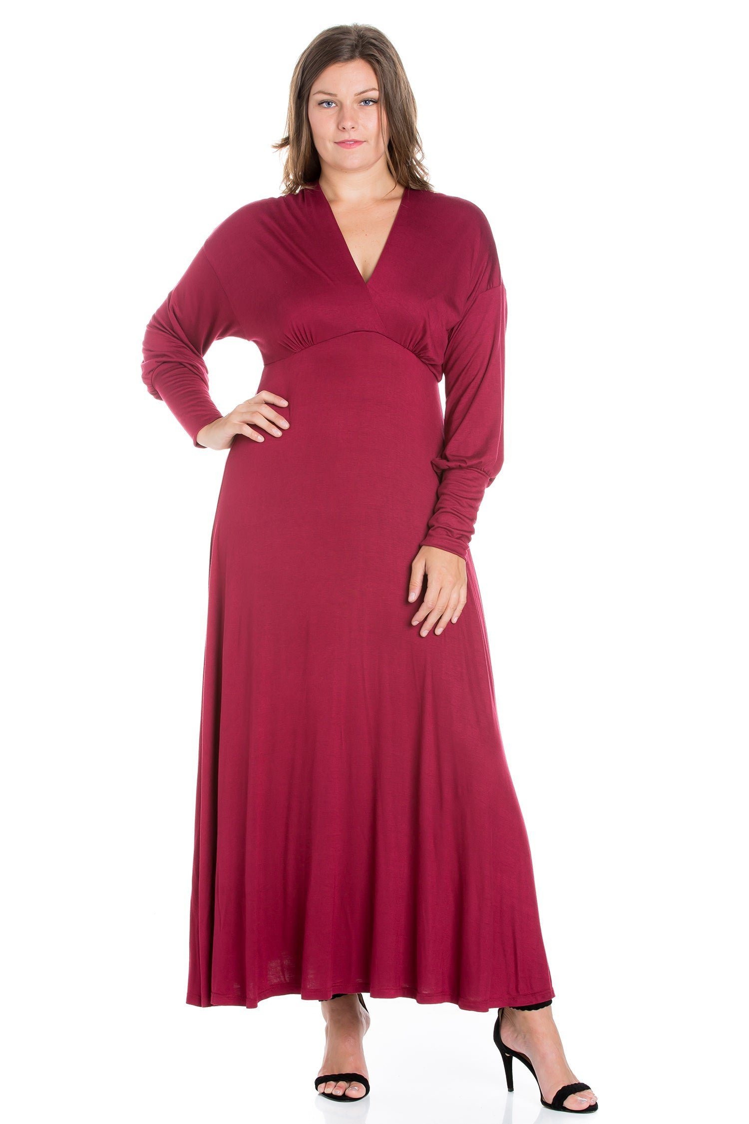 Plus Size 24Seven Comfort Apparel Elbow Sleeve Maxi Dress, Women's, Size:  2XL, Brown Team - Yahoo Shopping